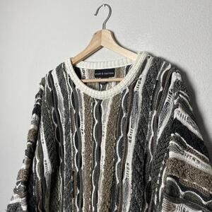 vintage croft and barrow 3D textured knit coogi style abstract sweater